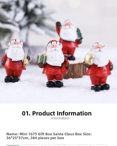 Detailed view of four mini resin Santa Claus figurines with festive props and fine craftsmanship