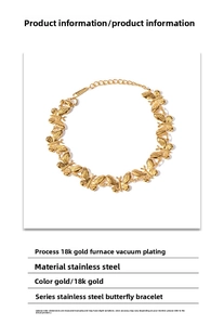 Gros plan détaillé du bracelet à maillons papillon en acier inoxydable plaqué or 18K