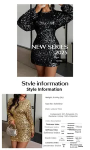 Detaillierte Materialangaben für elegantes Pailletten-Langarm-Bodycon-Partykleid