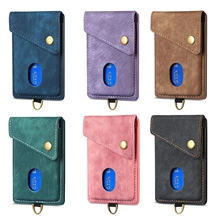 Universal leather phone wallet sticker in six colors with snap pocket and D-ring
