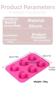 Pink heart-shaped silicone donut mold with 6-cavity design for baking and soap making