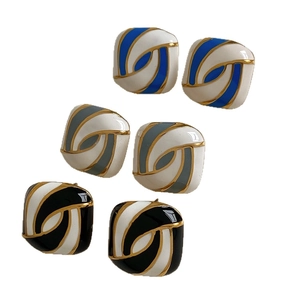 Colorful square swirl stud earrings in blue, gray and black with gold plating