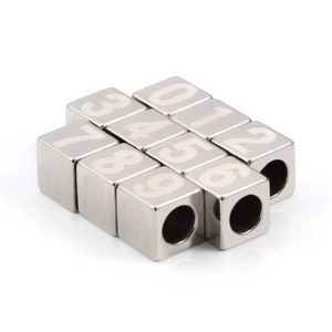 Polished stainless steel square number beads for DIY jewelry necklaces and bracelets