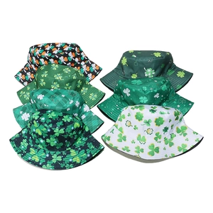 St. Patrick's Day bucket hats set with shamrock prints in green and white designs
