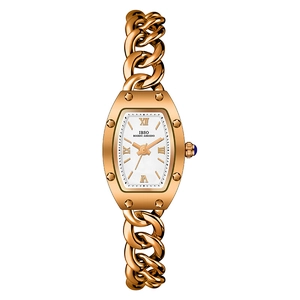 Montre à quartz élégante en or rose de forme tonneau avec bracelet à maillons