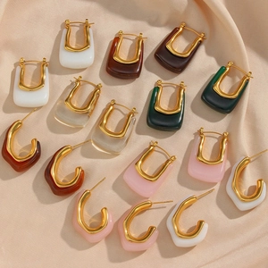Geometric U-Shaped And C-Shaped Hoop Earrings Stainless Steel And Acrylic Retro Simple Fashion Jewelry For Women
