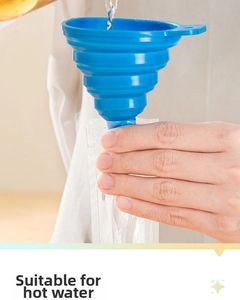 Blue heat-resistant silicone funnel in collapsible design for pouring hot liquids
