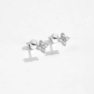 S925 sterling silver four-leaf clover stud earrings with sparkling zircon gemstones