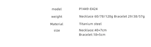 Detailed size and weight chart for titanium steel necklace and bracelet set