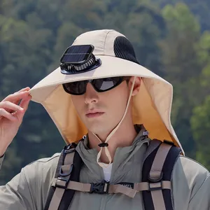 Cappello da sole da uomo con ventilatore solare e protezione nuca per la pesca