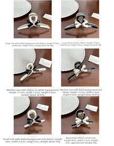Size guide for acetate bow hair clips in large, medium, and small variants