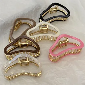 Cloud acetate metal hair claws set in black beige and marble colors for women