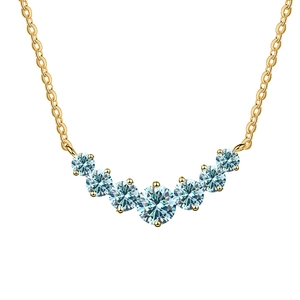 Elegante collana in argento S925 dorato con sette pietre moissanite blu a sorriso