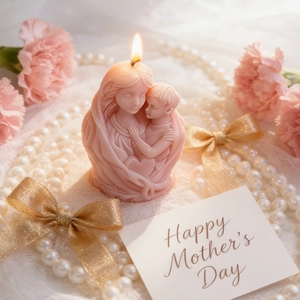 Pink mother and child art sculpture candle with base heart for Mother's Day gift