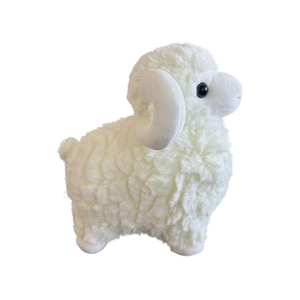 Plush white sheep toy with spiral horns and fluffy texture for children gift