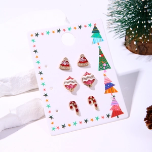 Christmas stud earring set featuring Santa hat, candy cane, and bauble with rhinestones