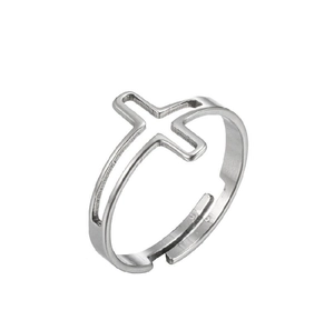 Adjustable hollow cross ring made of S925 sterling silver in a minimalist fashion style
