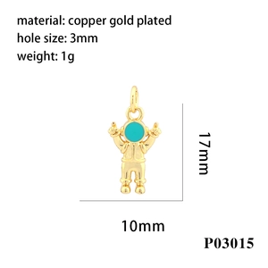 Detailed dimensions of 18K gold plated astronaut pendant with 17mm height and 10mm width