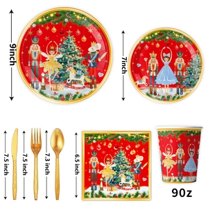 Nutcracker Christmas party tableware set with plates cups napkins and golden cutlery