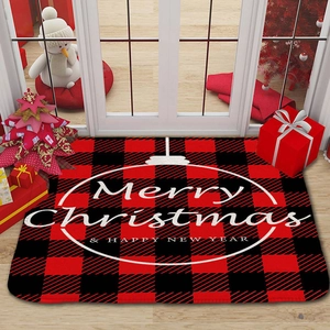 Paillasson de Noël en flanelle avec motif à carreaux rouges et noirs et texte de bienvenue