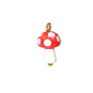 Cute red mushroom charm pendant with gold metal ring on a clean white background