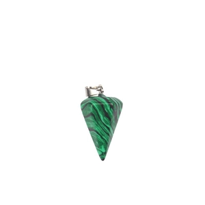 Green malachite crystal pendulum necklace with faceted stone pendant and metal clasp
