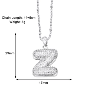 Detailed dimensions of silver Z-letter pendant necklace with measurements in millimeters