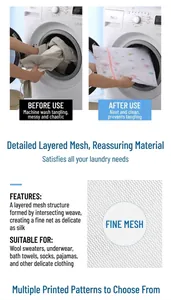 Detailed macro view of high-density fine mesh laundry bag with floral print patterns