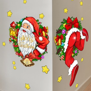 Détail de sticker mural Père Noël créatif avec texte Merry Christmas et étoiles dorées