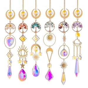 Golden Tree of Life crystal suncatchers with colorful prisms for window garden decor