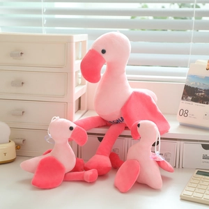 Three-piece pink flamingo plush toy set with large and small dolls for nursery decor