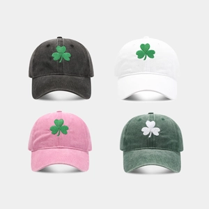 Washed Cotton Baseball Cap And Bucket Hat Shamrock Embroidery Vintage St Patrick Day Sun Hat For Men Women