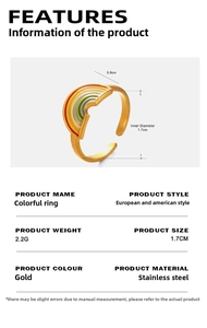 Detailed technical diagram of a golden rainbow open ring with 1.7cm inner diameter size