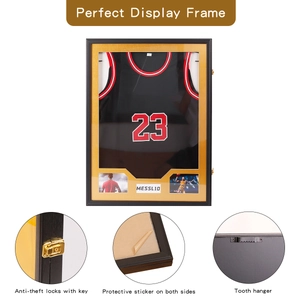 Jersey display frame with gold mat and wooden frame for wall mount and tabletop use