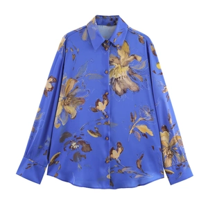 Camicetta In Raso Da Donna A Maniche Lunghe Con Stampa Floreale Camicia Abbottonata Colletto A Revers Top Eleganti