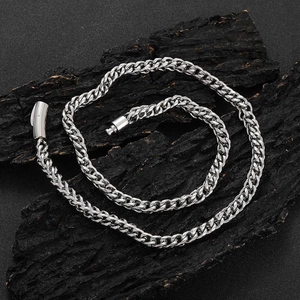6mm stainless steel wheat chain necklace for men with spring buckle on dark rock base