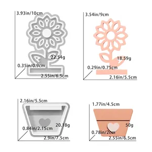 Detailweergave van DIY zonnebloem siliconen mal met exacte afmetingen en gewichten