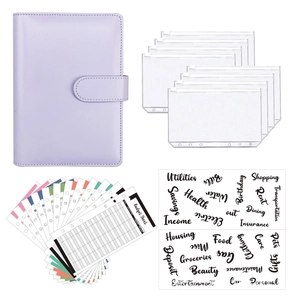 Detail view of A6 lilac PU leather binder with budget sheets and PVC zipper pockets