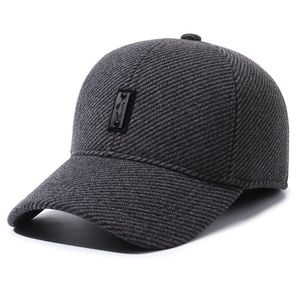 Winter thermal baseball cap with ear protection and sports embroidery in dark grey
