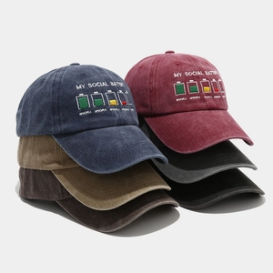 My Social Battery Embroidered Baseball Cap Washed Cotton Vintage Distressed Adjustable Hat For Men And Women Casual