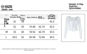 Size chart for lace long sleeve top with shoulder, sleeve, bust, and waist measurements