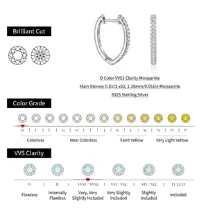 S925 Sterling Silver Moissanite Hoop Earrings with D-Color VVS1 Stones Infographic