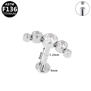 Detail view of G23 Titanium labret stud showing 8mm length and internal thread size