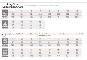 Detailed ring size chart with US and HK measurement comparisons for 18K gold plated rings