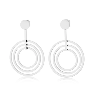 Minimalist silver geometric triple hoop earrings for women in polished stainless steel