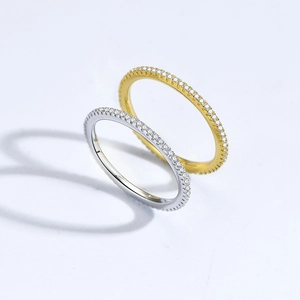 Minimalist 925 sterling silver band rings in gold and silver finish with pavé cubic zirconia