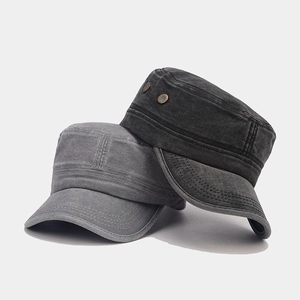 British style washed cotton military caps in dark and light grey with metal rivets