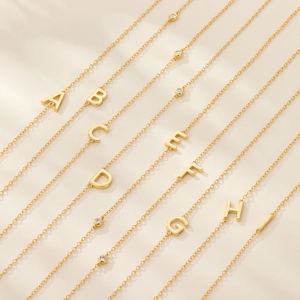 S925 silver 26 letter necklaces with gold plating and sparkling zircon pendants