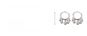 Detail of 925 sterling silver hoop earrings featuring five smooth hanging ball pendants
