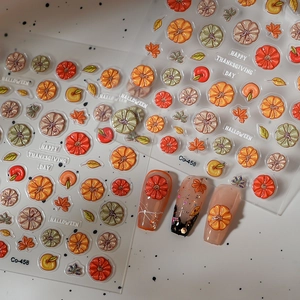 Halloween Thanksgiving Nail Stickers 3D Embossed Pumpkin Maple Leaf Autumn Theme DIY Nail Art Decoration For Women